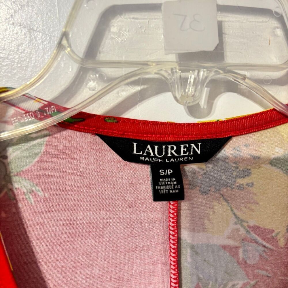 Lauren Ralph Lauren Jersey Wrap Dress Small‎ Orange Floral Surplice Neck NWT - Picture 4 of 11